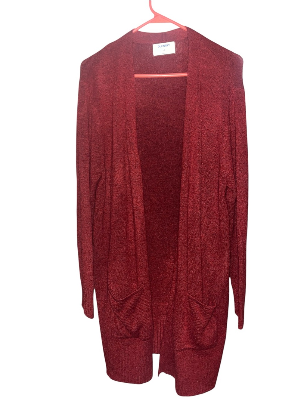Old Navy Maroon/Burgundy long cardigan with pockets. Size medium.